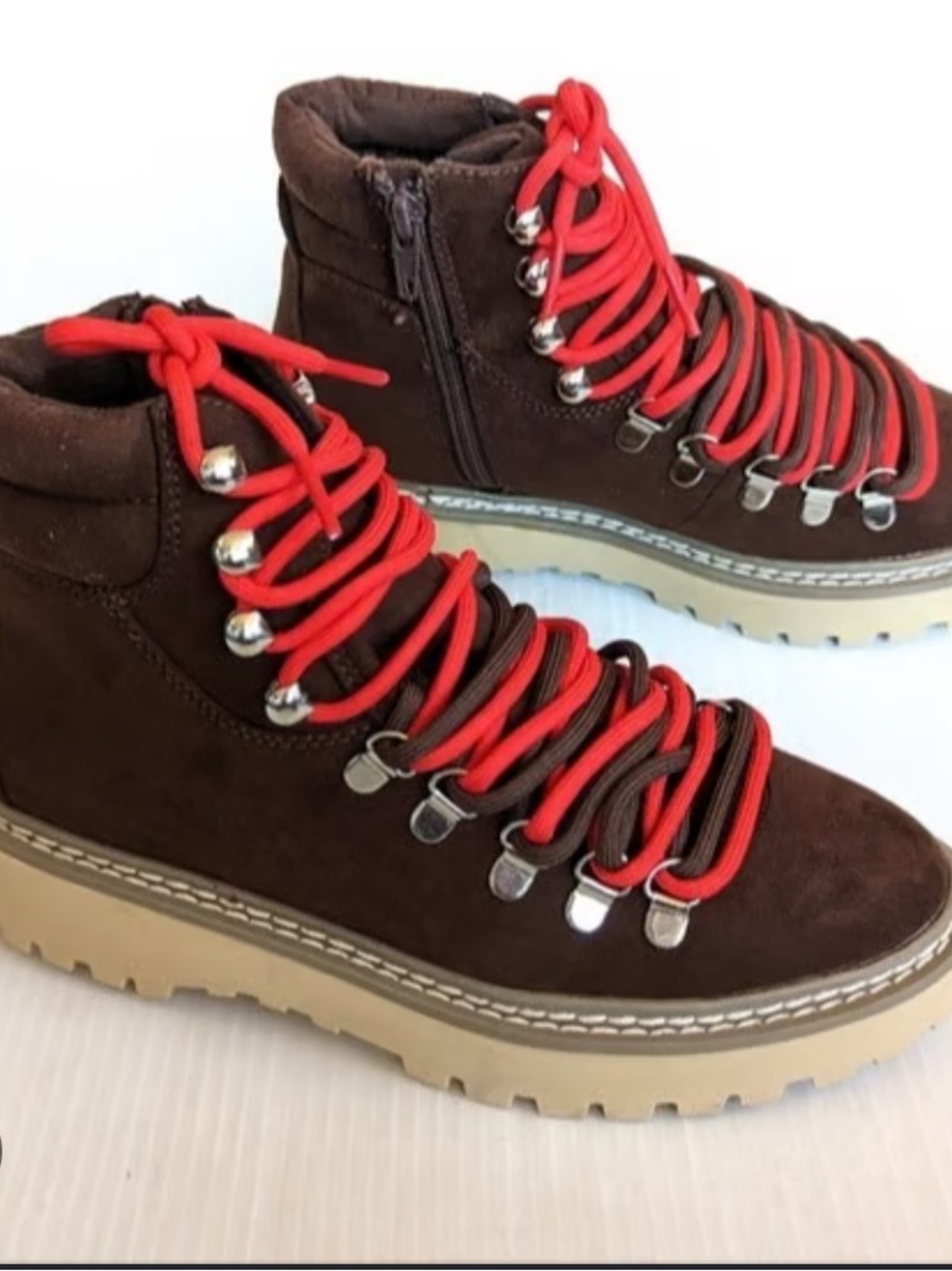 Madden Girl Brown Suede Combat Boots with Red Laces